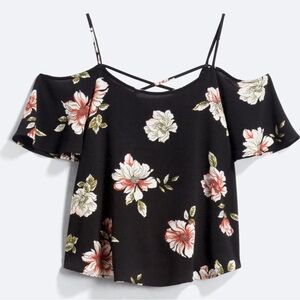 Kaileigh Black Floral Print Cold Shoulder Top